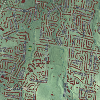 Second close-up of the map of Fairfield, Ohio print showing more streets and buildings