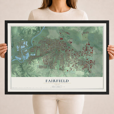 Map of Fairfield, Ohio, 18 x 24 inch print in a black wood frame