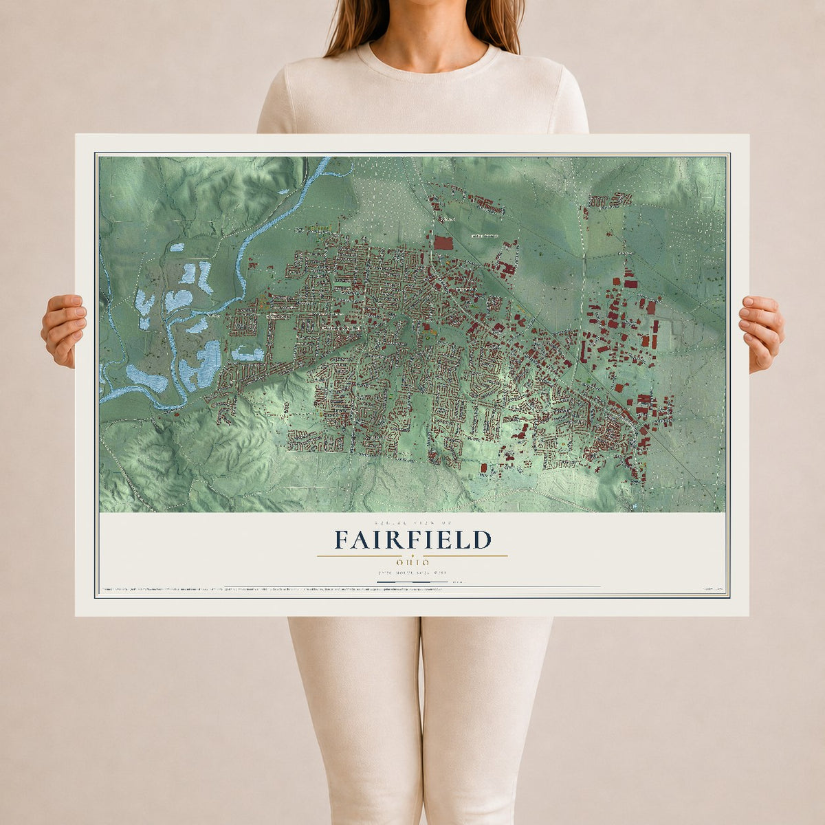 Map of Fairfield, Ohio, 24 x 36 inch unframed archival matte print