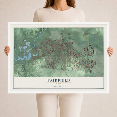 Map of Fairfield, Ohio, 24 x 36 inch print in a white wood frame