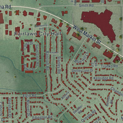 Second close-up of the map of Fairlawn, Ohio print showing more streets and buildings