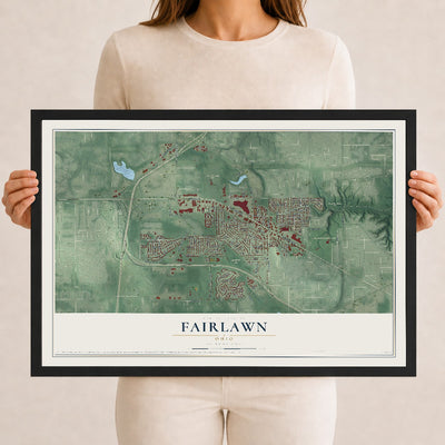 Map of Fairlawn, Ohio, 12 x 18 inch print in a black wood frame