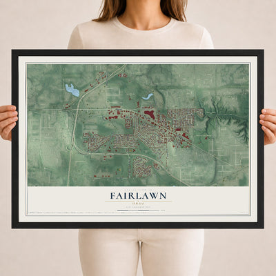 Map of Fairlawn, Ohio, 18 x 24 inch print in a black wood frame