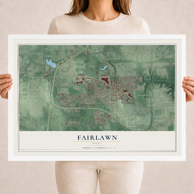 Map of Fairlawn, Ohio, 18 x 24 inch print in a white wood frame