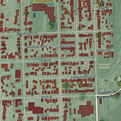 Close-up of the map of Fairport Harbor, Ohio print showing street and building detail