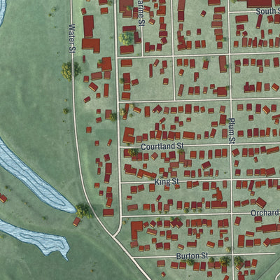 Second close-up of the map of Fairport Harbor, Ohio print showing more streets and buildings