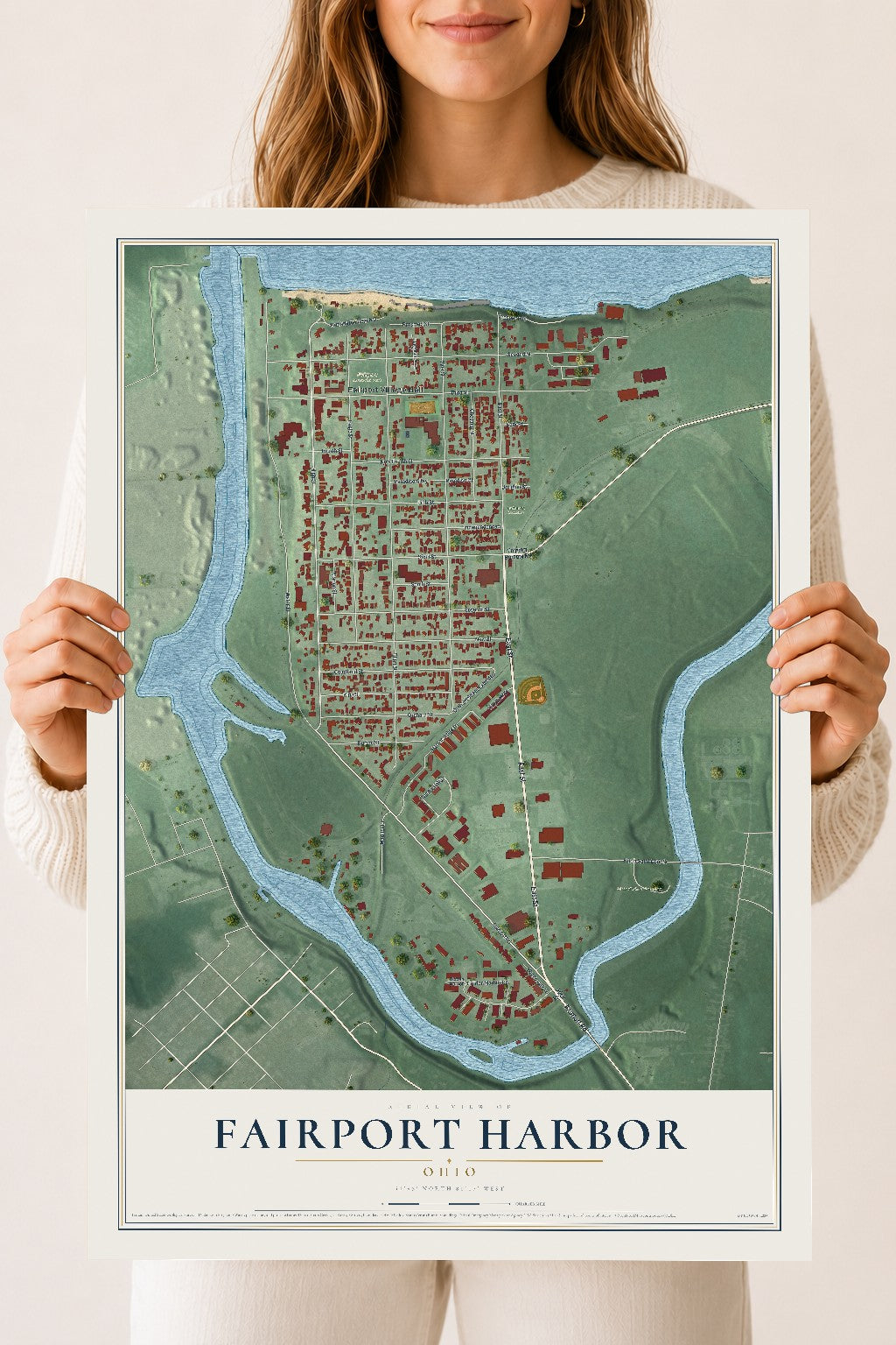 Map of Fairport Harbor, Ohio, 18 x 24 inch unframed archival matte print