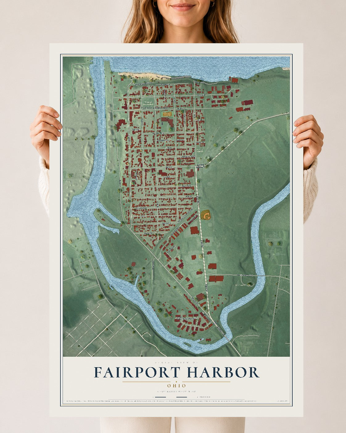 Map of Fairport Harbor, Ohio, 24 x 36 inch unframed archival matte print