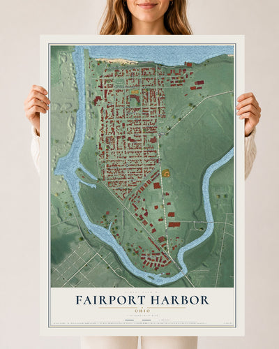 Map of Fairport Harbor, Ohio, 24 x 36 inch unframed archival matte print
