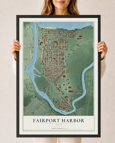 Map of Fairport Harbor, Ohio, 24 x 36 inch print in a black wood frame