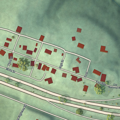 Close-up of the map of Fairview, Ohio print showing street and building detail