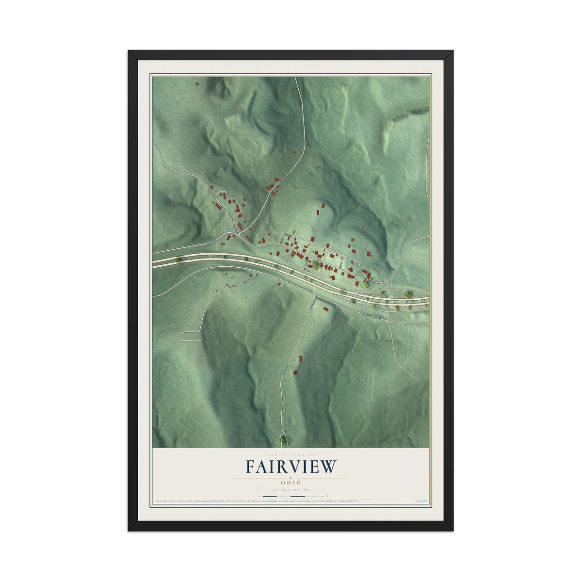 Map of Fairview, Ohio, 12 x 18 inch print in a black wood frame