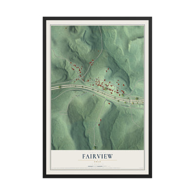 Map of Fairview, Ohio, 12 x 18 inch print in a black wood frame
