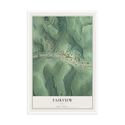 Map of Fairview, Ohio, 12 x 18 inch print in a white wood frame