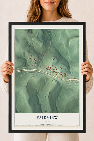 Map of Fairview, Ohio, 18 x 24 inch print in a black wood frame