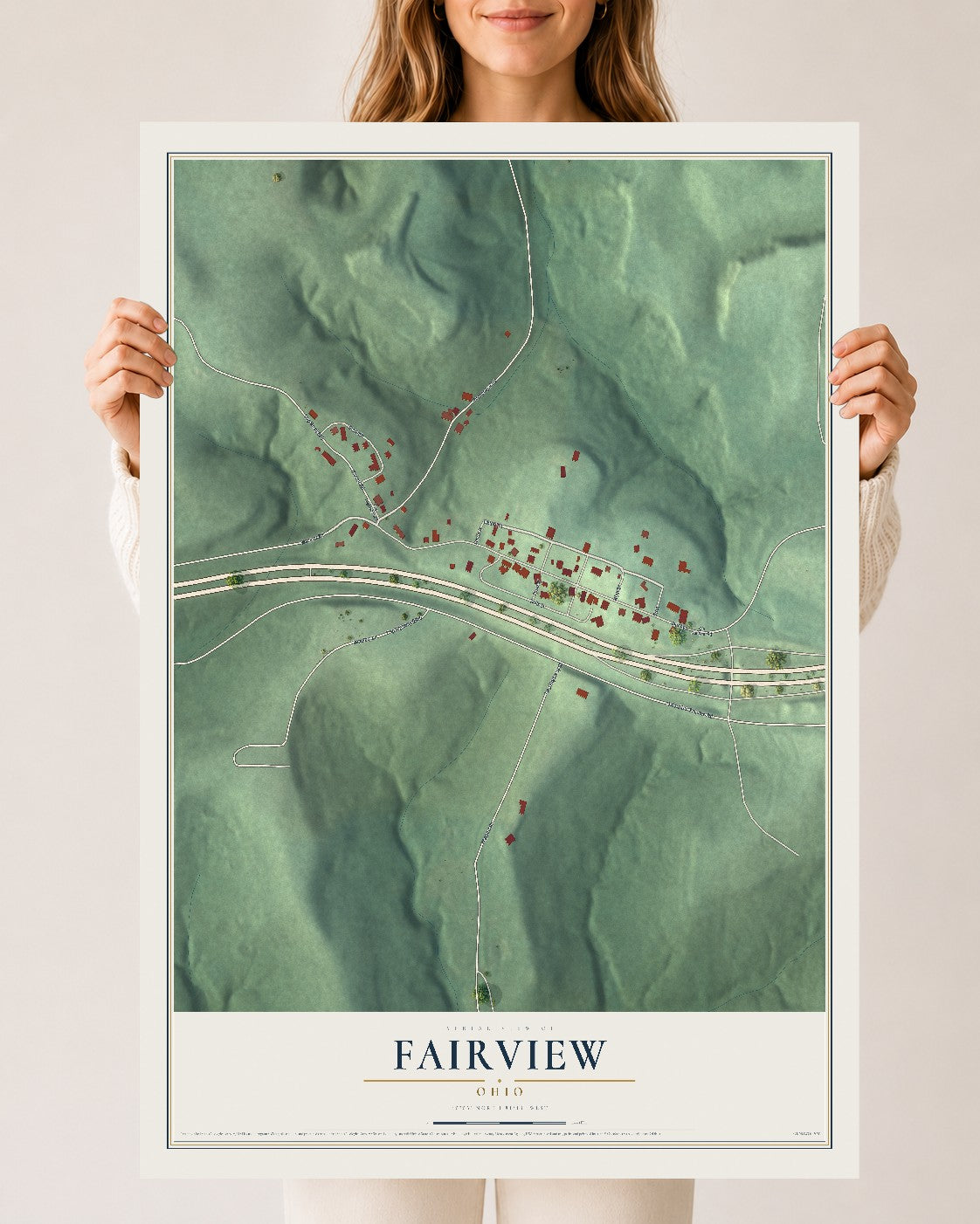 Map of Fairview, Ohio, 24 x 36 inch unframed archival matte print