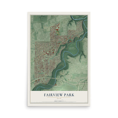 Map of Fairview Park, Ohio, 12 x 18 inch unframed archival matte print