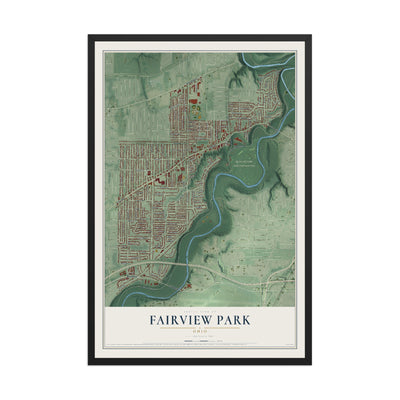 Map of Fairview Park, Ohio, 12 x 18 inch print in a black wood frame