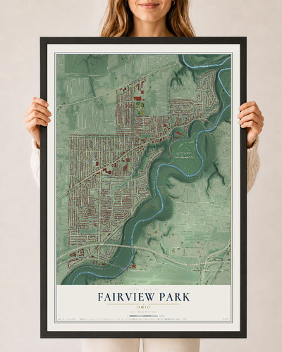 Map of Fairview Park, Ohio, 24 x 36 inch print in a black wood frame