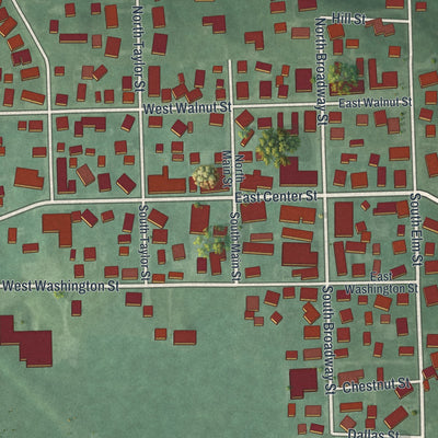 Close-up of the map of Farmersville, Ohio print showing street and building detail