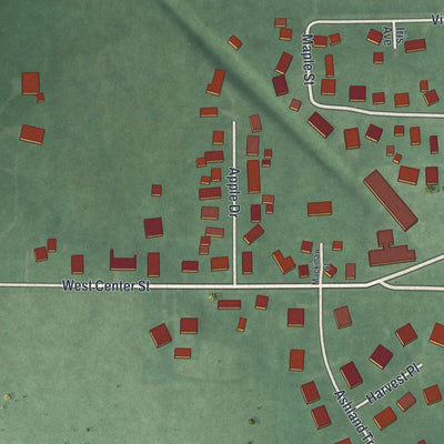 Second close-up of the map of Farmersville, Ohio print showing more streets and buildings