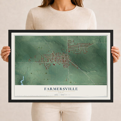 Map of Farmersville, Ohio, 12 x 18 inch print in a black wood frame