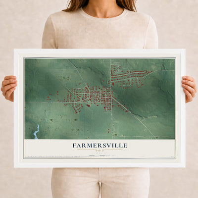 Map of Farmersville, Ohio, 12 x 18 inch print in a white wood frame