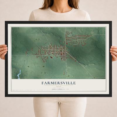 Map of Farmersville, Ohio, 18 x 24 inch print in a black wood frame
