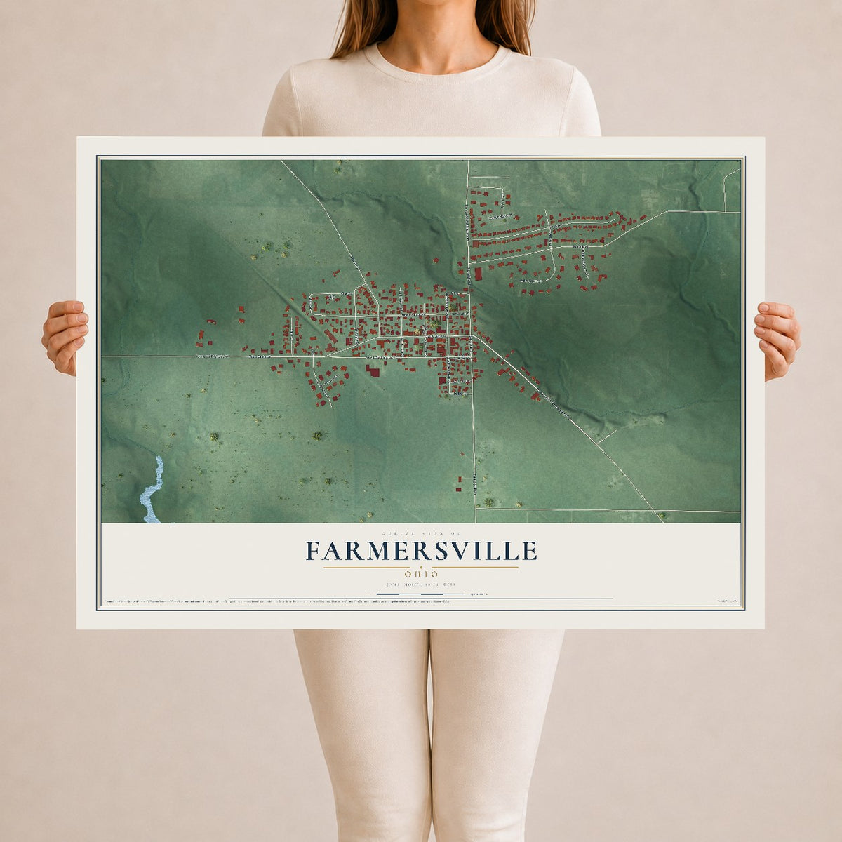 Map of Farmersville, Ohio, 24 x 36 inch unframed archival matte print