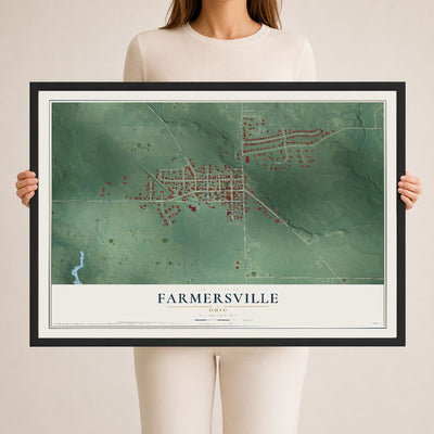 Map of Farmersville, Ohio, 24 x 36 inch print in a black wood frame