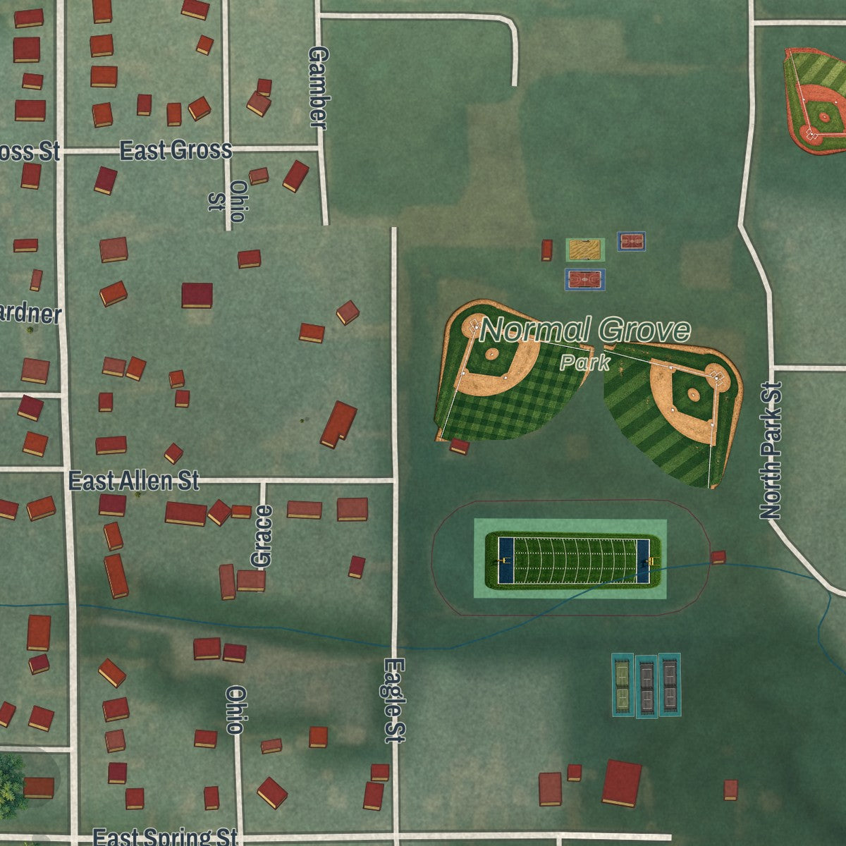 Second close-up of the map of Fayette, Ohio print showing more streets and buildings