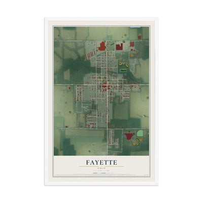 Map of Fayette, Ohio, 12 x 18 inch print in a white wood frame
