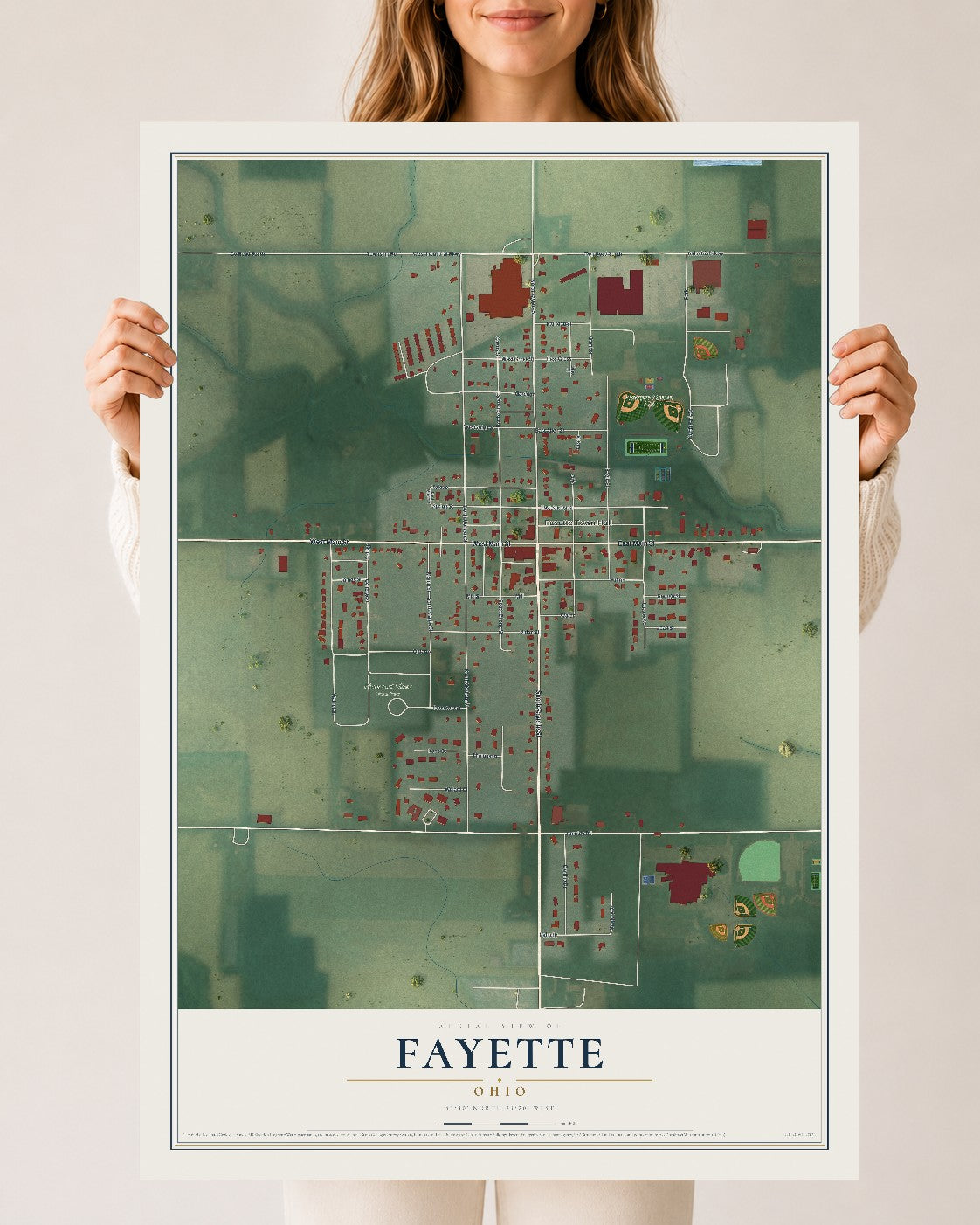 Map of Fayette, Ohio, 24 x 36 inch unframed archival matte print