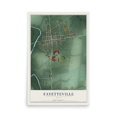 Map of Fayetteville, Ohio, 12 x 18 inch unframed archival matte print