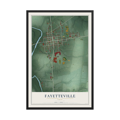 Map of Fayetteville, Ohio, 12 x 18 inch print in a black wood frame