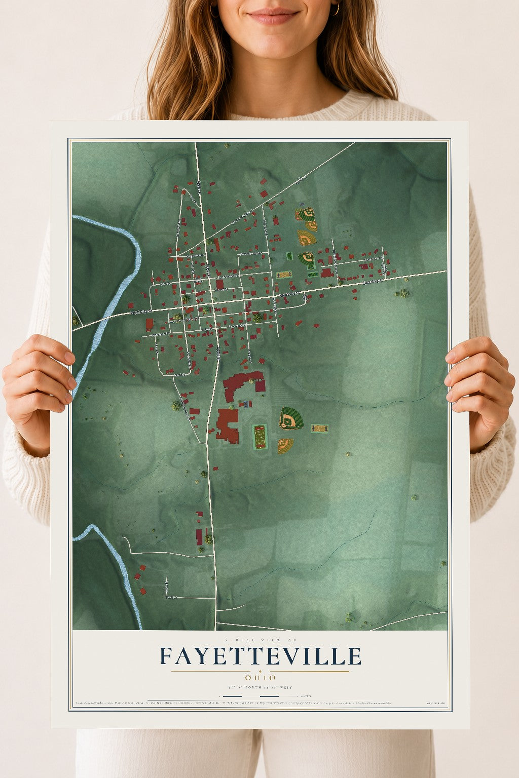 Map of Fayetteville, Ohio, 18 x 24 inch unframed archival matte print