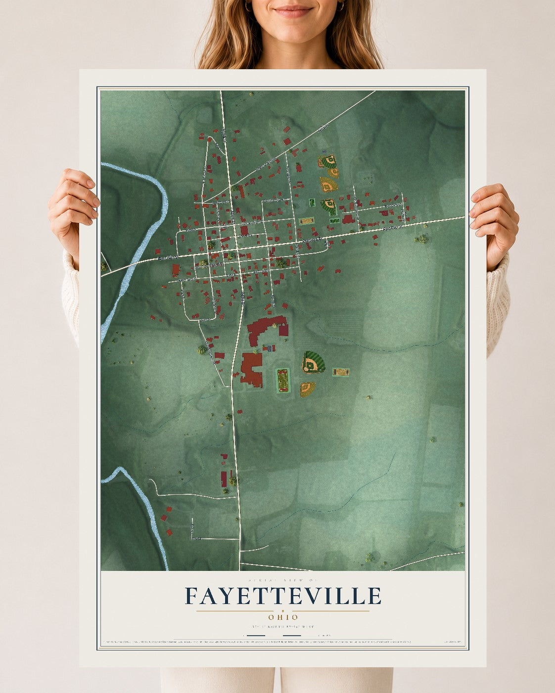 Map of Fayetteville, Ohio, 24 x 36 inch unframed archival matte print