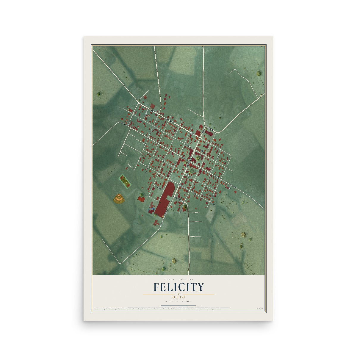 Map of Felicity, Ohio, 12 x 18 inch unframed archival matte print