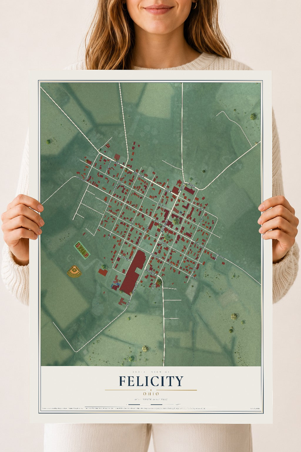 Map of Felicity, Ohio, 18 x 24 inch unframed archival matte print