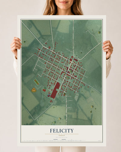 Map of Felicity, Ohio, 24 x 36 inch unframed archival matte print