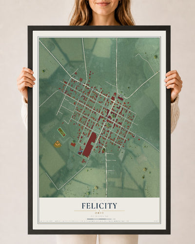 Map of Felicity, Ohio, 24 x 36 inch print in a black wood frame