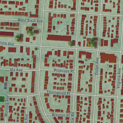 Close-up of the map of Fifth by Northwest, Ohio print showing street and building detail