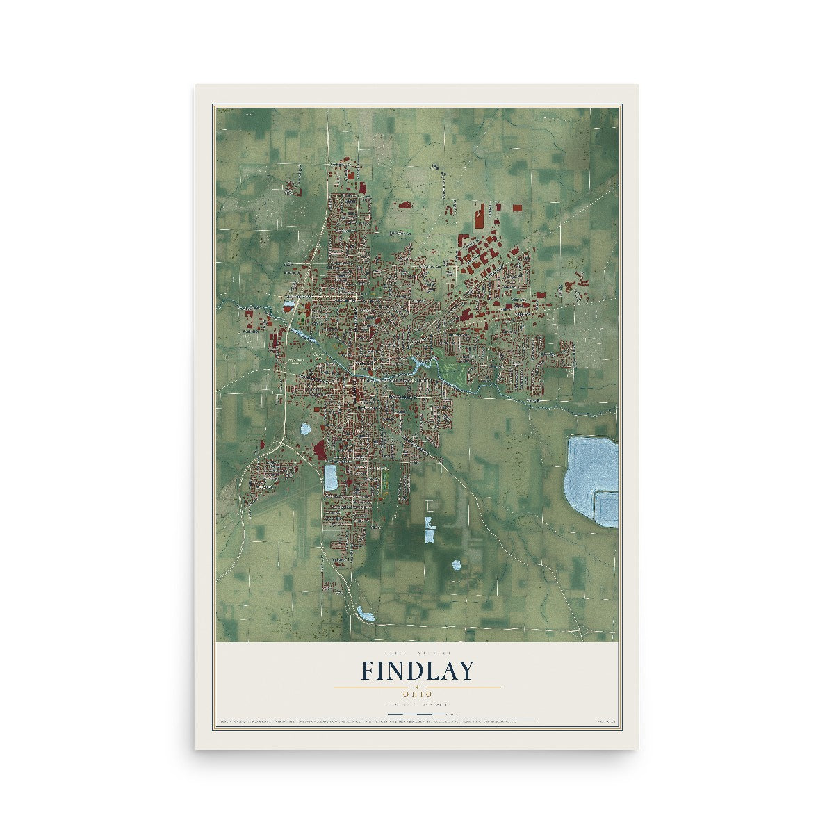 Map of Findlay, Ohio, 12 x 18 inch unframed archival matte print