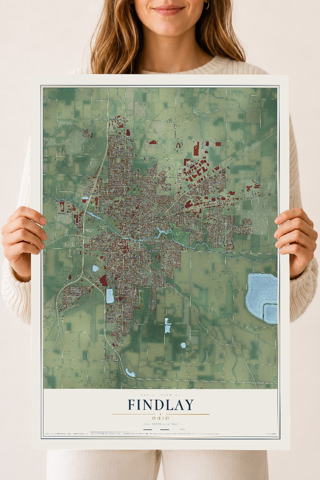 Map of Findlay, Ohio, 18 x 24 inch unframed archival matte print