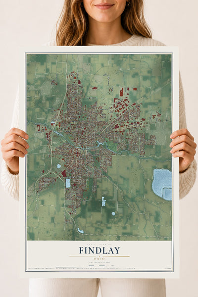 Map of Findlay, Ohio, 18 x 24 inch unframed archival matte print