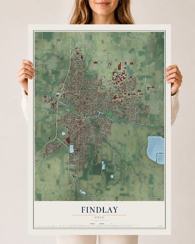 Map of Findlay, Ohio, 24 x 36 inch unframed archival matte print