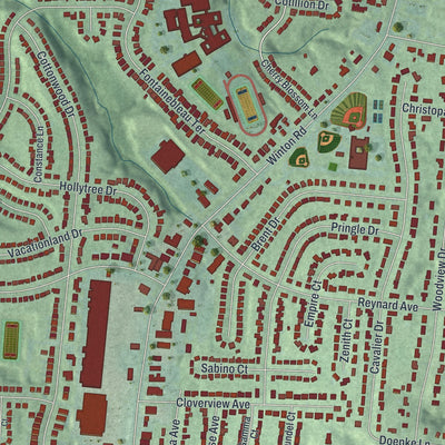 Close-up of the map of Finneytown, Ohio print showing street and building detail