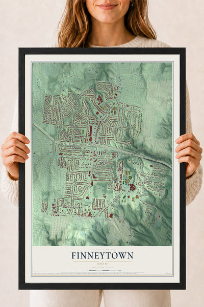 Map of Finneytown, Ohio, 18 x 24 inch print in a black wood frame