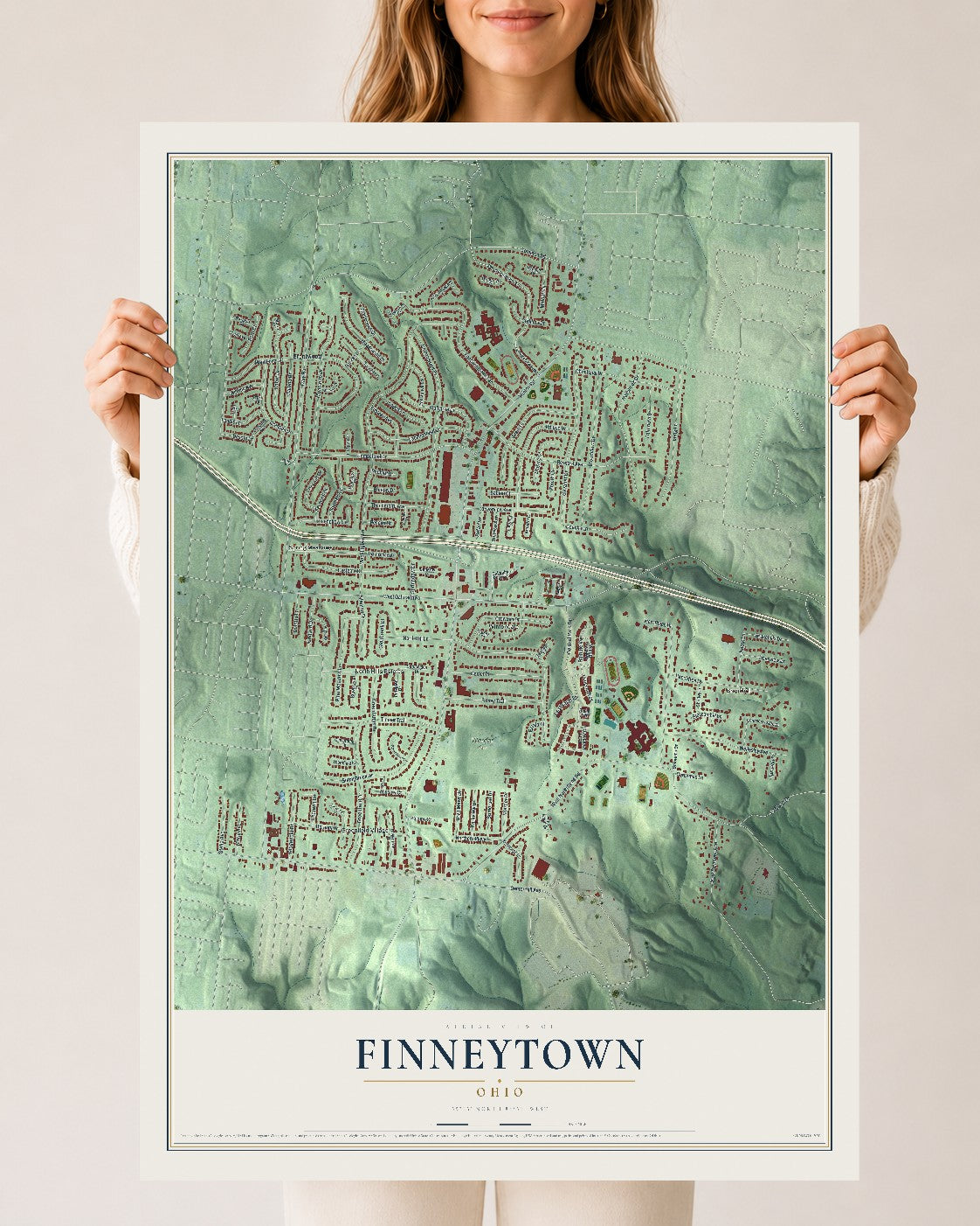 Map of Finneytown, Ohio, 24 x 36 inch unframed archival matte print