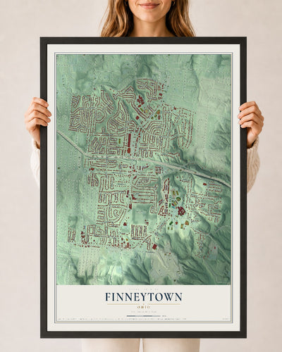 Map of Finneytown, Ohio, 24 x 36 inch print in a black wood frame
